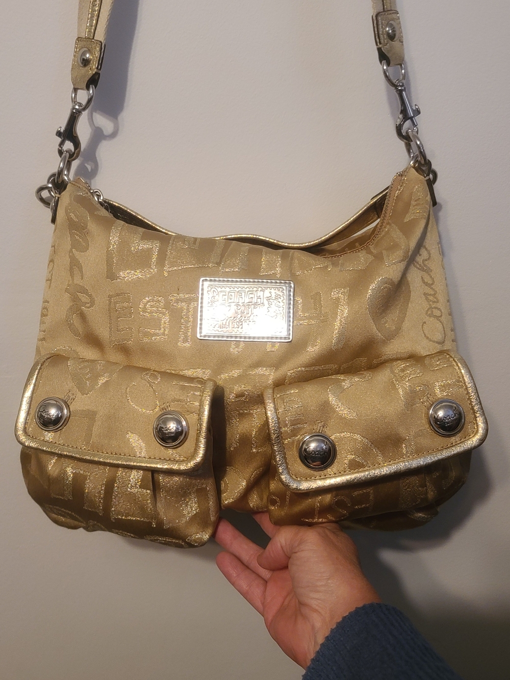 Coach Metallic Gold Poppy Shoulder Bag with Front Pockets